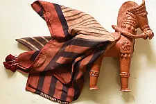 Neelanjana . नीलांजना ~ Square Ajrakh Silk Scarf - Brown & Red Strips