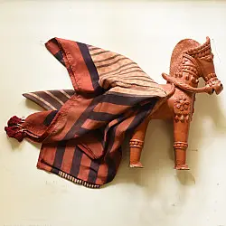 Neelanjana . नीलांजना ~ Square Ajrakh Silk Scarf - Brown & Red Strips
