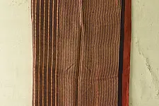 Neelanjana . नीलांजना ~ Square Ajrakh Silk Scarf - Brown & Red Strips