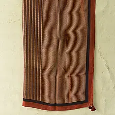 Neelanjana . नीलांजना ~ Square Ajrakh Silk Scarf - Brown & Red Strips