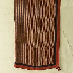 Neelanjana . नीलांजना ~ Square Ajrakh Silk Scarf - Brown & Red Strips