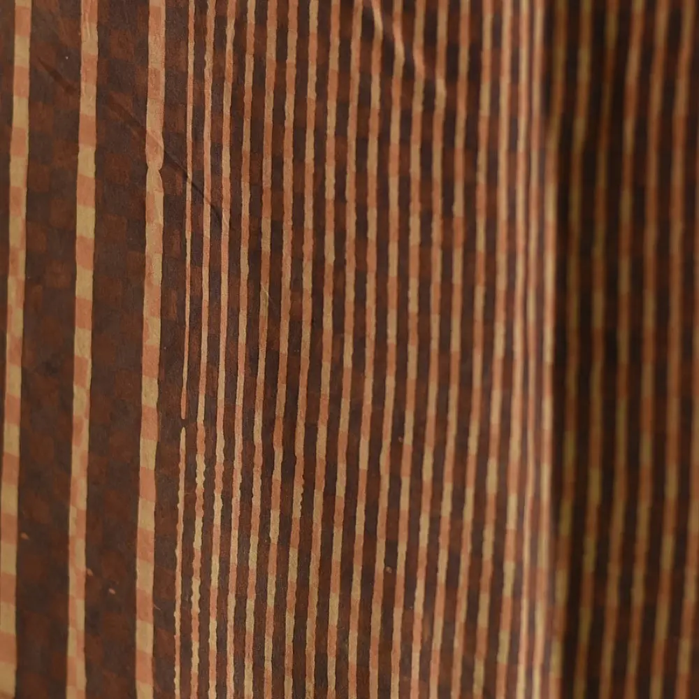 terracotta red brown ajrakh cotton square scarf vertical striped line block print hand block printed natural dyed scarf tassels