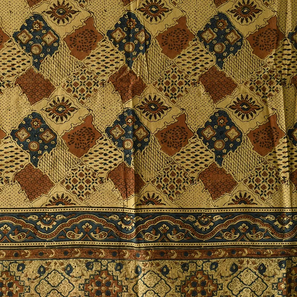 Yellow and orange multi-coloured Ajrakh cotton dupatta with heritage design