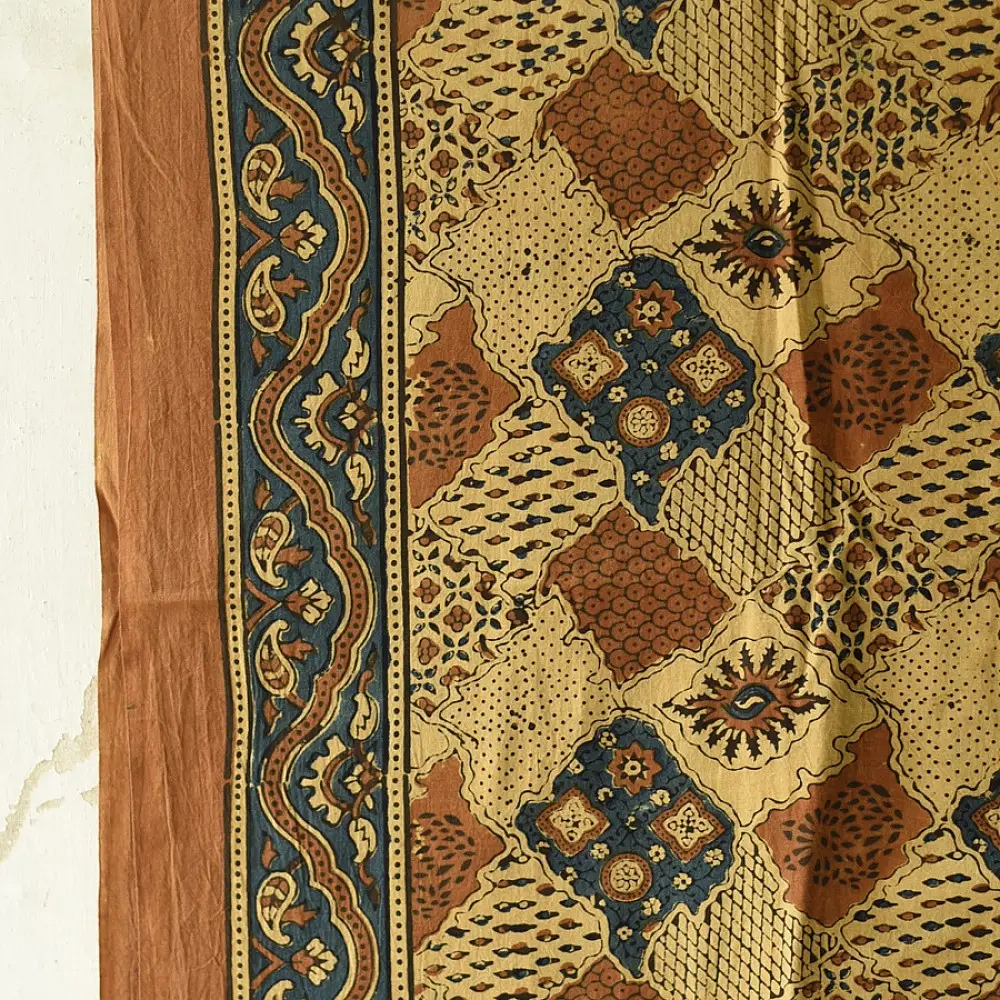 Yellow and orange multi-coloured Ajrakh cotton dupatta with heritage design