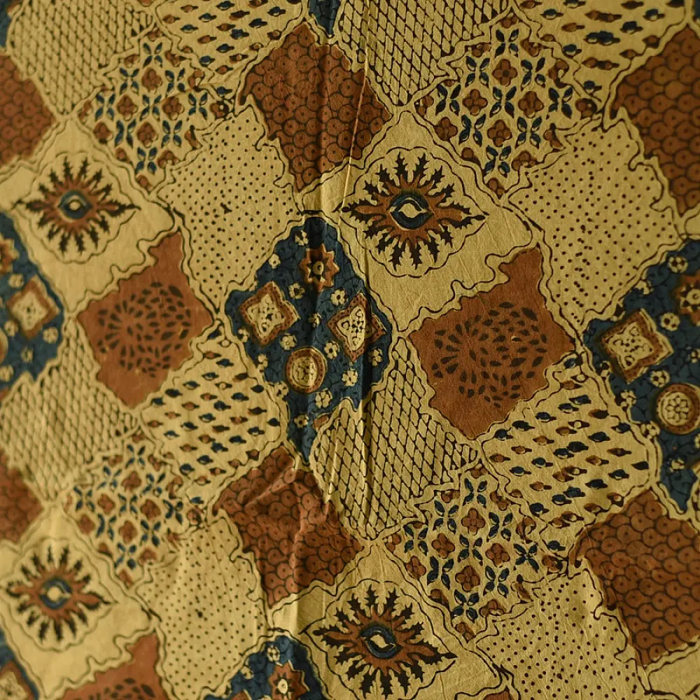 Yellow and orange multi-coloured Ajrakh cotton dupatta with heritage design