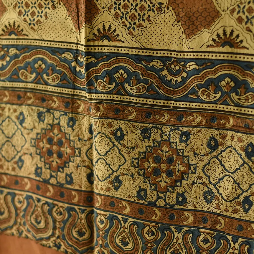 Yellow and orange multi-coloured Ajrakh cotton dupatta with heritage design