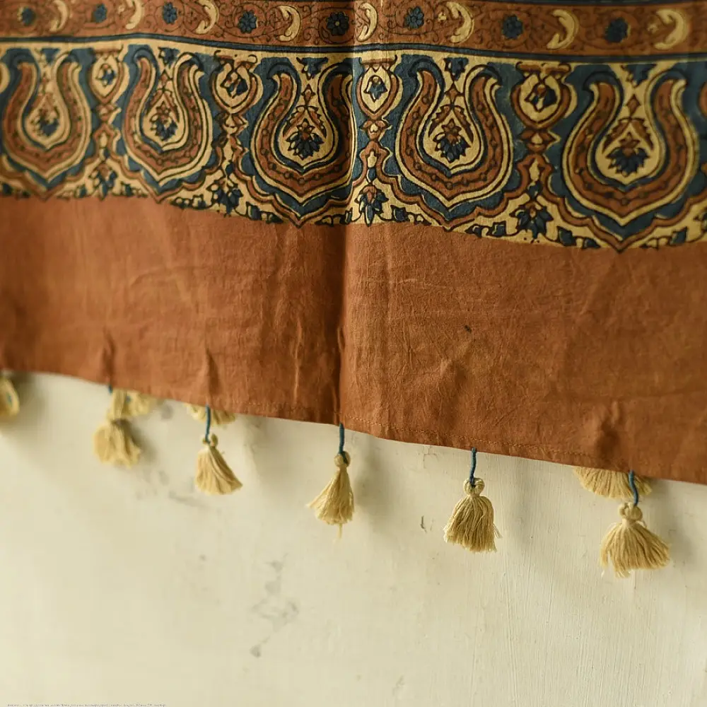 Yellow and orange multi-coloured Ajrakh cotton dupatta with heritage design