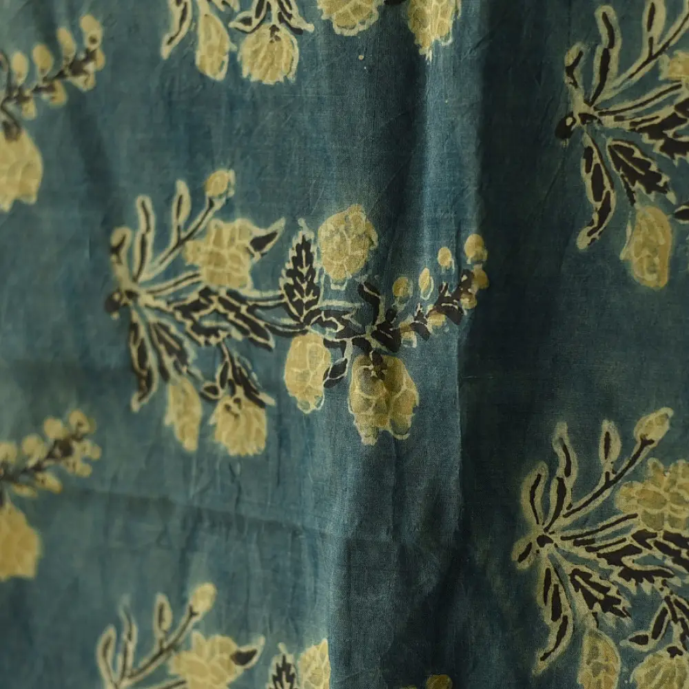 indigo blue ajrakh cotton square scarf red cream floral block print jaal hand block printed natural dyed scarf tassels