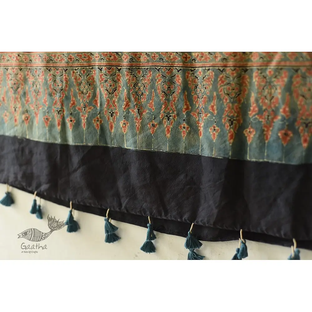 buy Ajrakh Mulberry Silk Dupatta ~ Natural Dyed