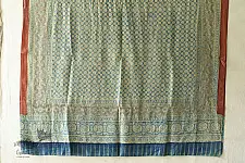 Ajrakh Mulberry Silk Dupatta ~ Natural Dyed - Light Blue