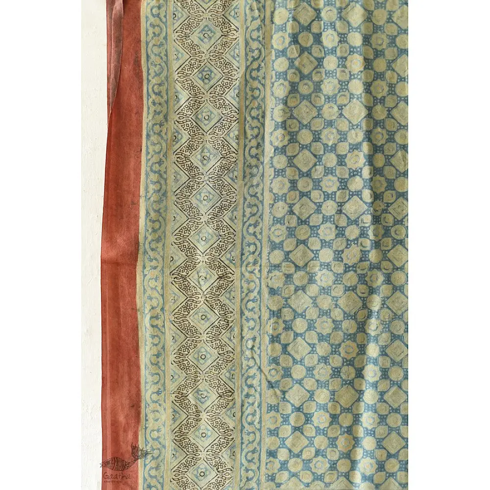 buy Ajrakh Mulberry Silk Dupatta ~ Natural Dyed