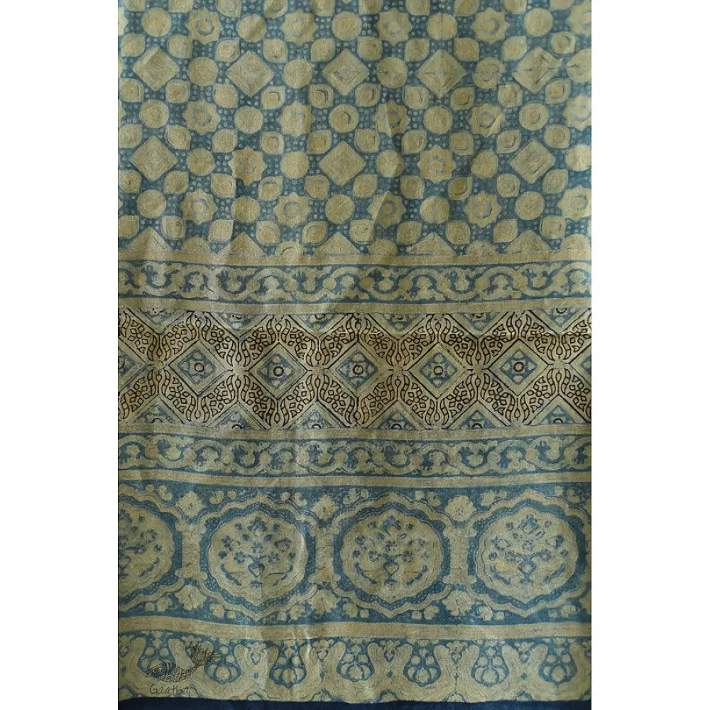 buy Ajrakh Mulberry Silk Dupatta ~ Natural Dyed