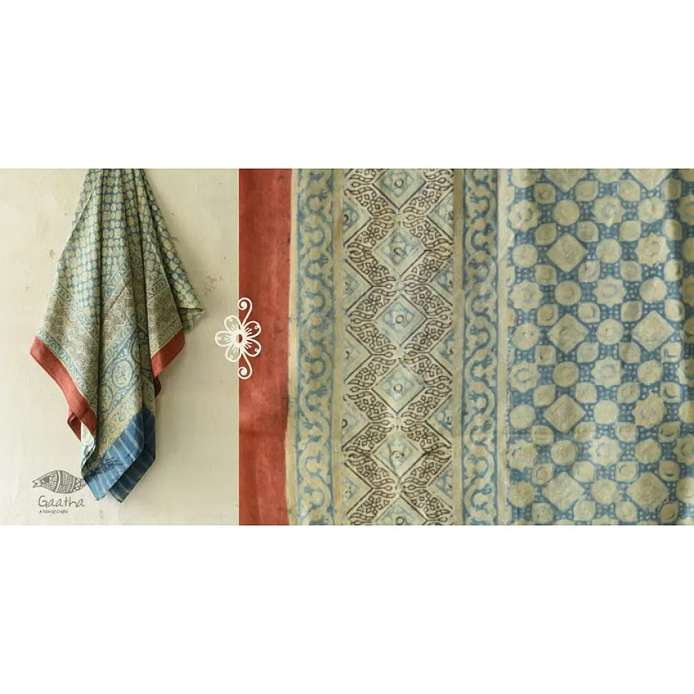 buy Ajrakh Mulberry Silk Dupatta ~ Natural Dyed