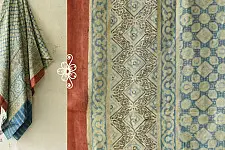 Ajrakh Mulberry Silk Dupatta ~ Natural Dyed - Light Blue