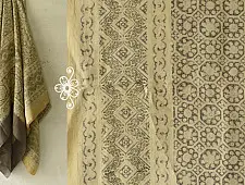 Ajrakh Natural Dyed ~ Mulberry Silk Dupatta - Beige & Brown