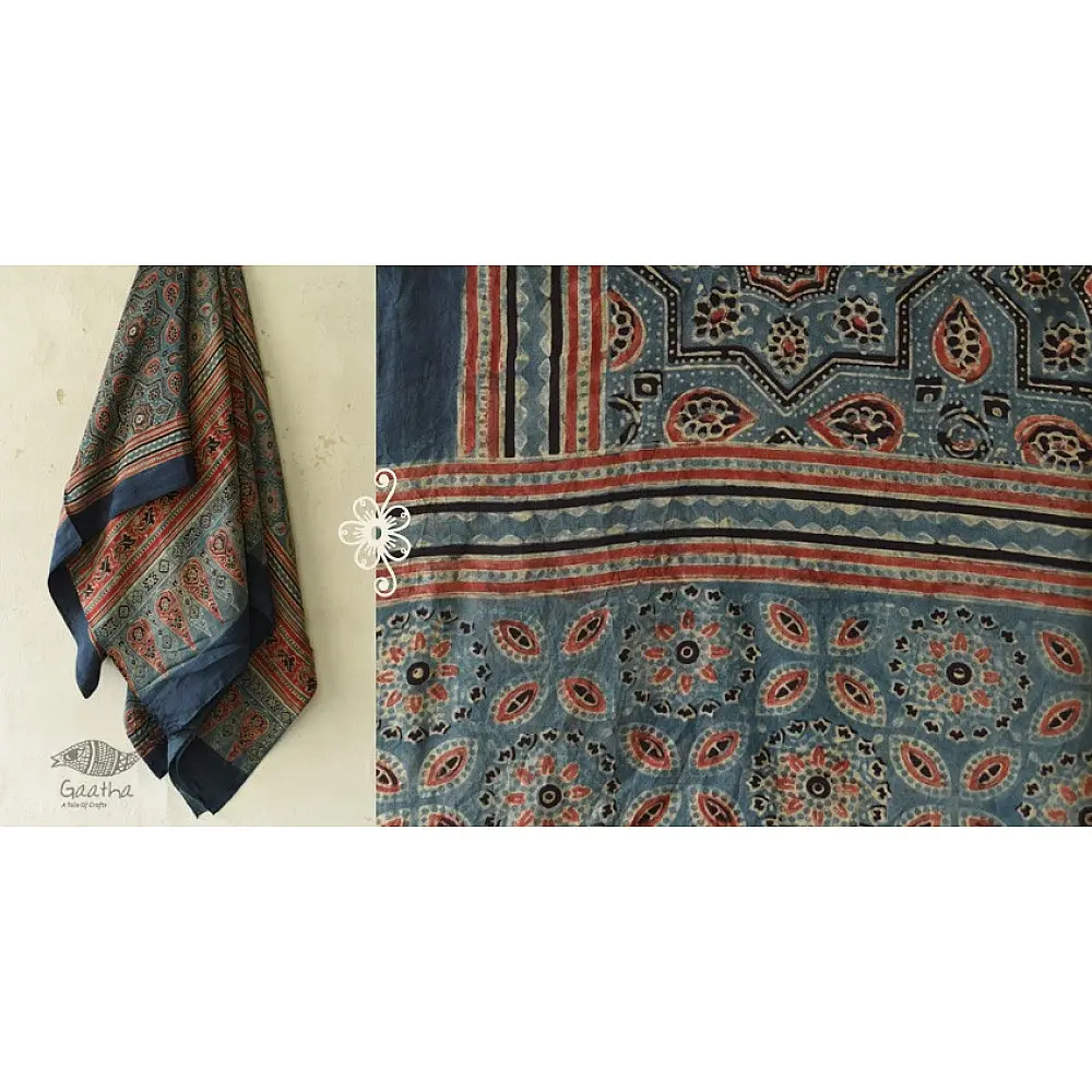 buy Ajrakh Block Printed Mulberry Silk Dupatta