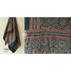 Blue & Red Ajrakh Block Printed Mulberry Silk Dupatta
