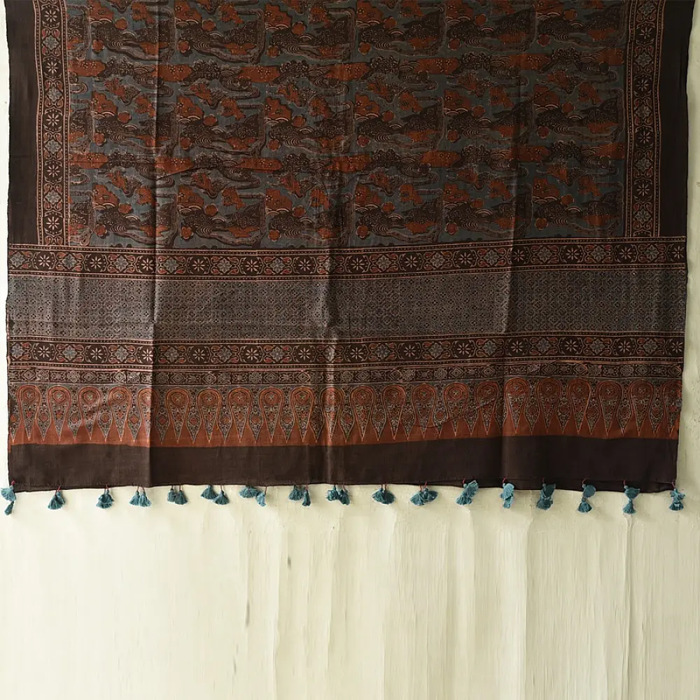 Black and red Ajrakh cotton dupatta with detailed geometric composition