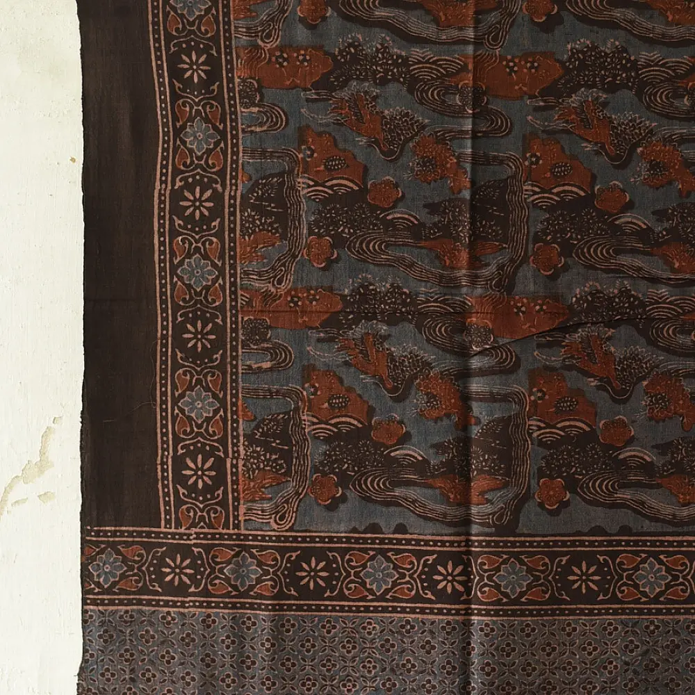 Black and red Ajrakh cotton dupatta with detailed geometric composition