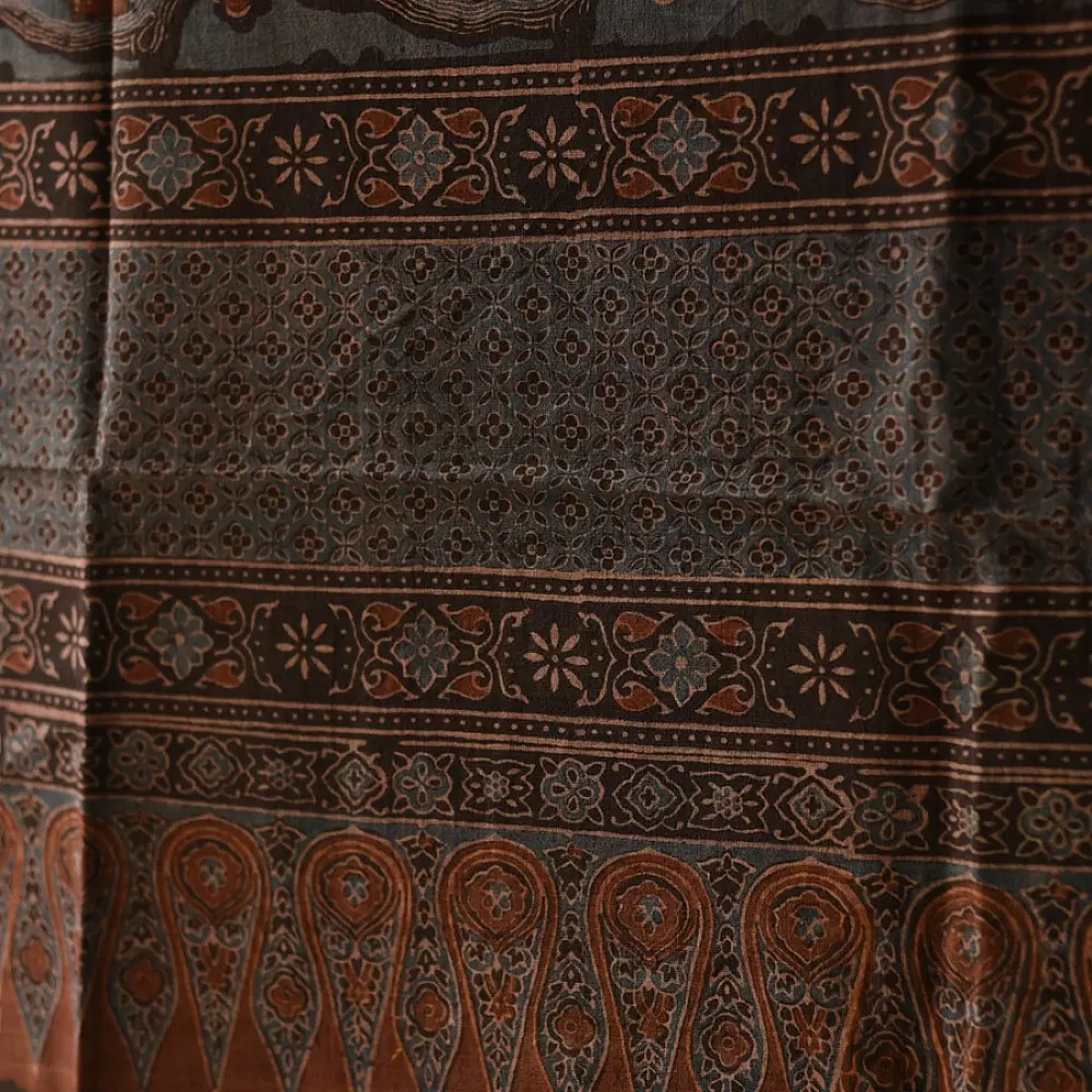 Black and red Ajrakh cotton dupatta with detailed geometric composition