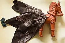 Neelanjana . नीलांजना ~ Square Ajrakh Silk Scarf - Black