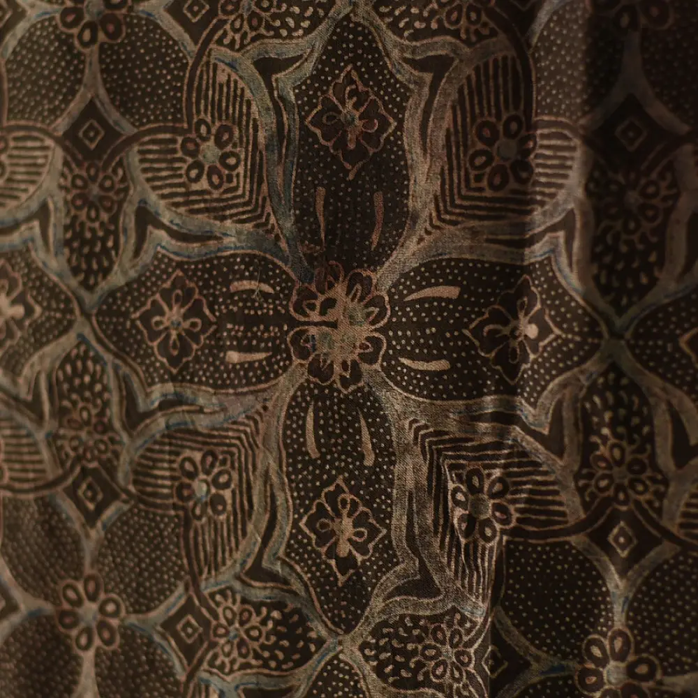 deep brown ajrakh cotton square scarf large floral mandala geometric block print hand block printed natural dyed scarf tassels