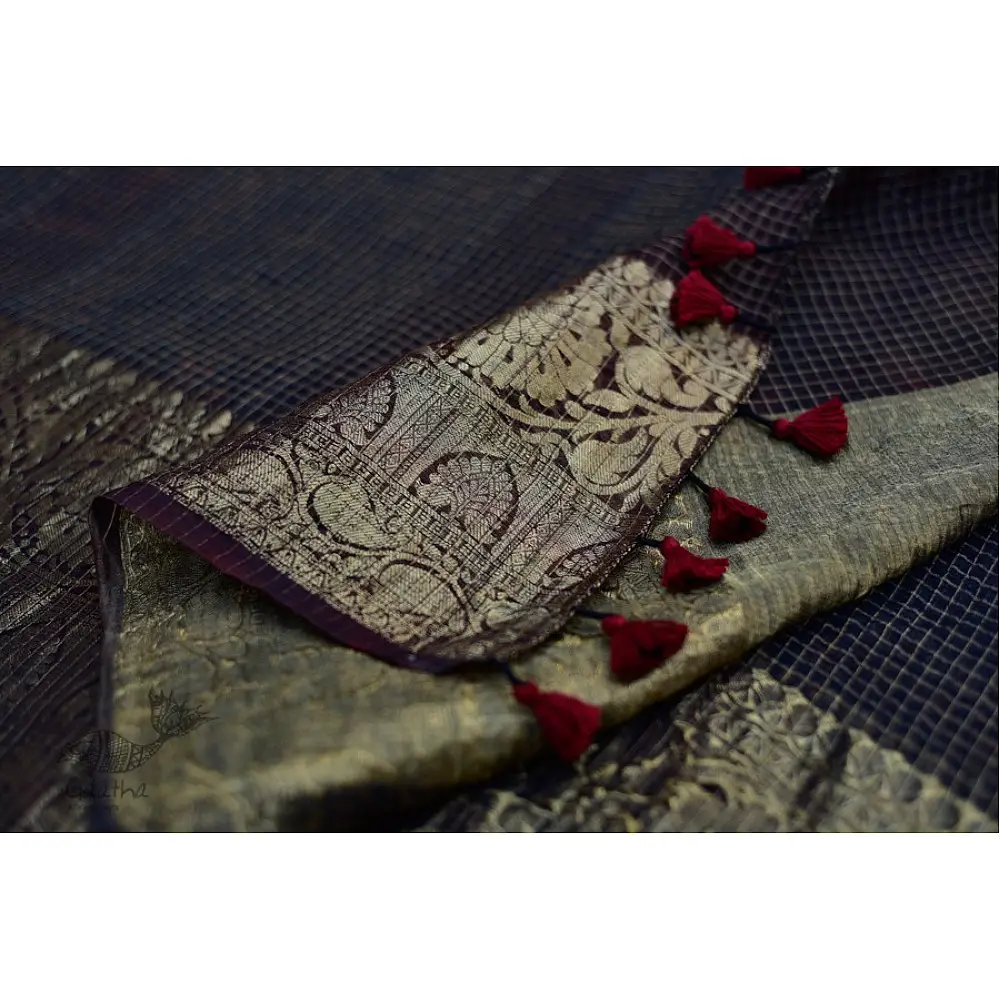 Organza ajrakh printed saree with zari border
