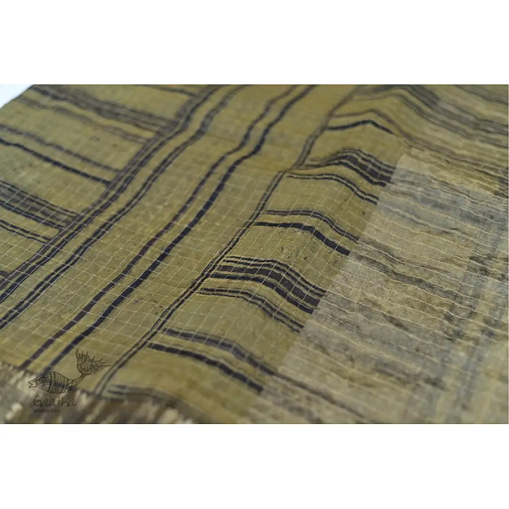 Organza ajrakh printed saree with zari border