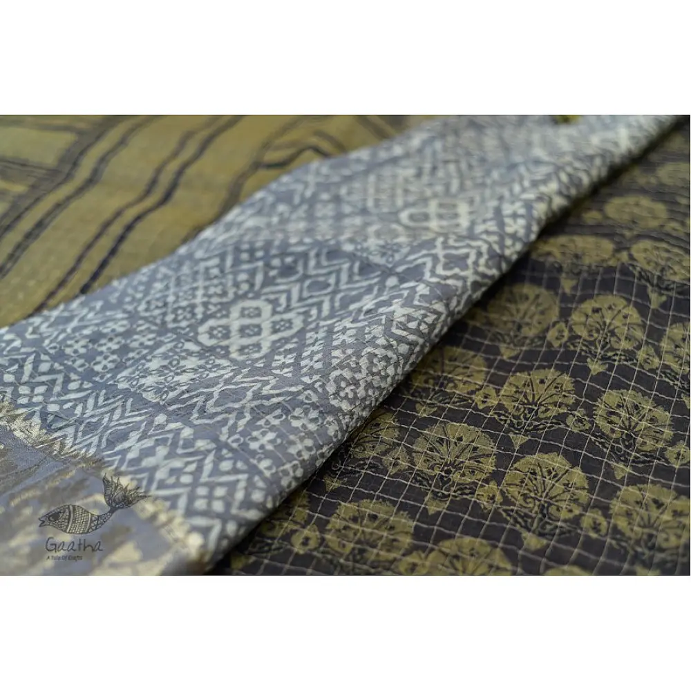 Organza ajrakh printed saree with zari border
