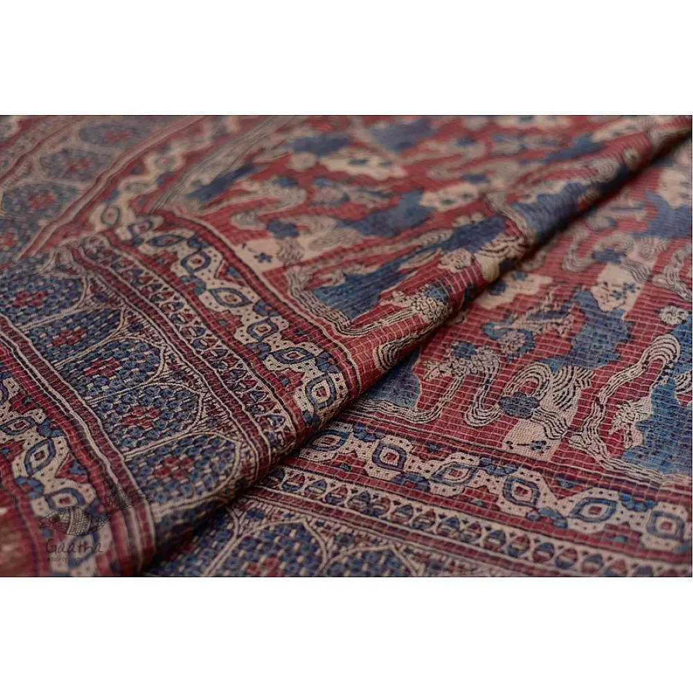 Organza ajrakh printed saree with zari border