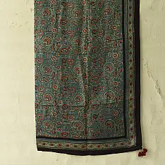 Neelanjana . नीलांजना ~ Square Ajrakh Silk Scarf - Flower Motif