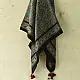 teal indigo ajrakh cotton square scarf red cream floral jaal vine block print hand block printed natural dyed scarf tassels