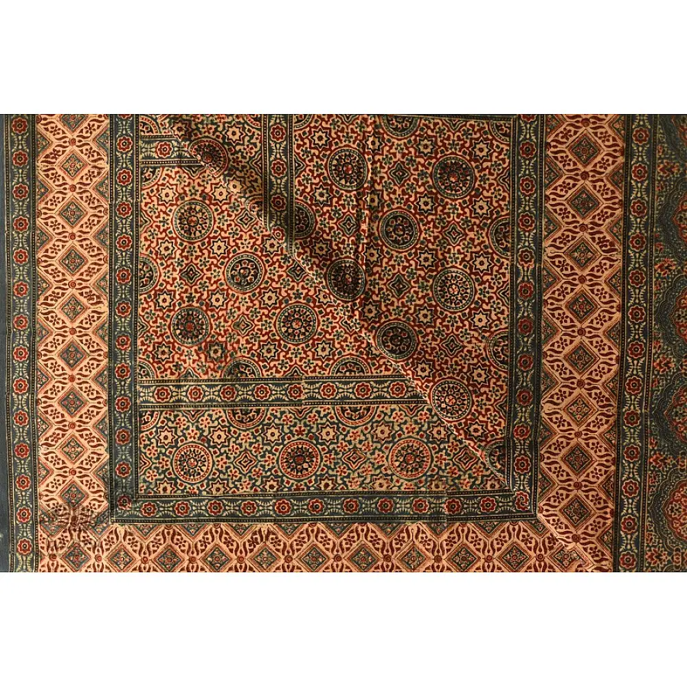 Multi-coloured Ajrakh pure cotton dupatta with layered resist dye patterns