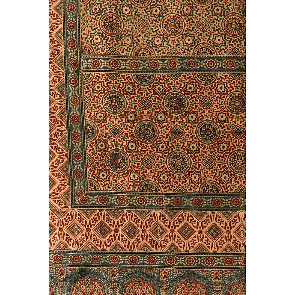 Multi-coloured Ajrakh pure cotton dupatta with layered resist dye patterns