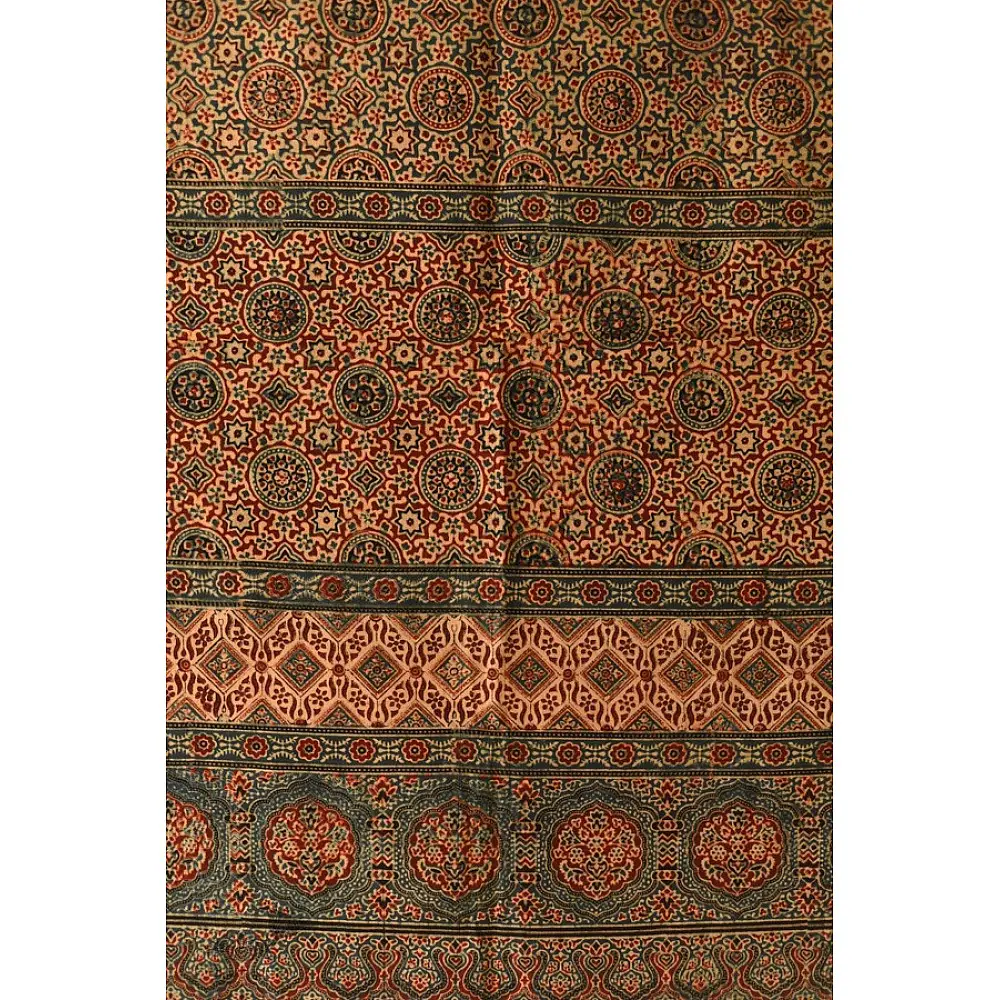 Multi-coloured Ajrakh pure cotton dupatta with layered resist dye patterns