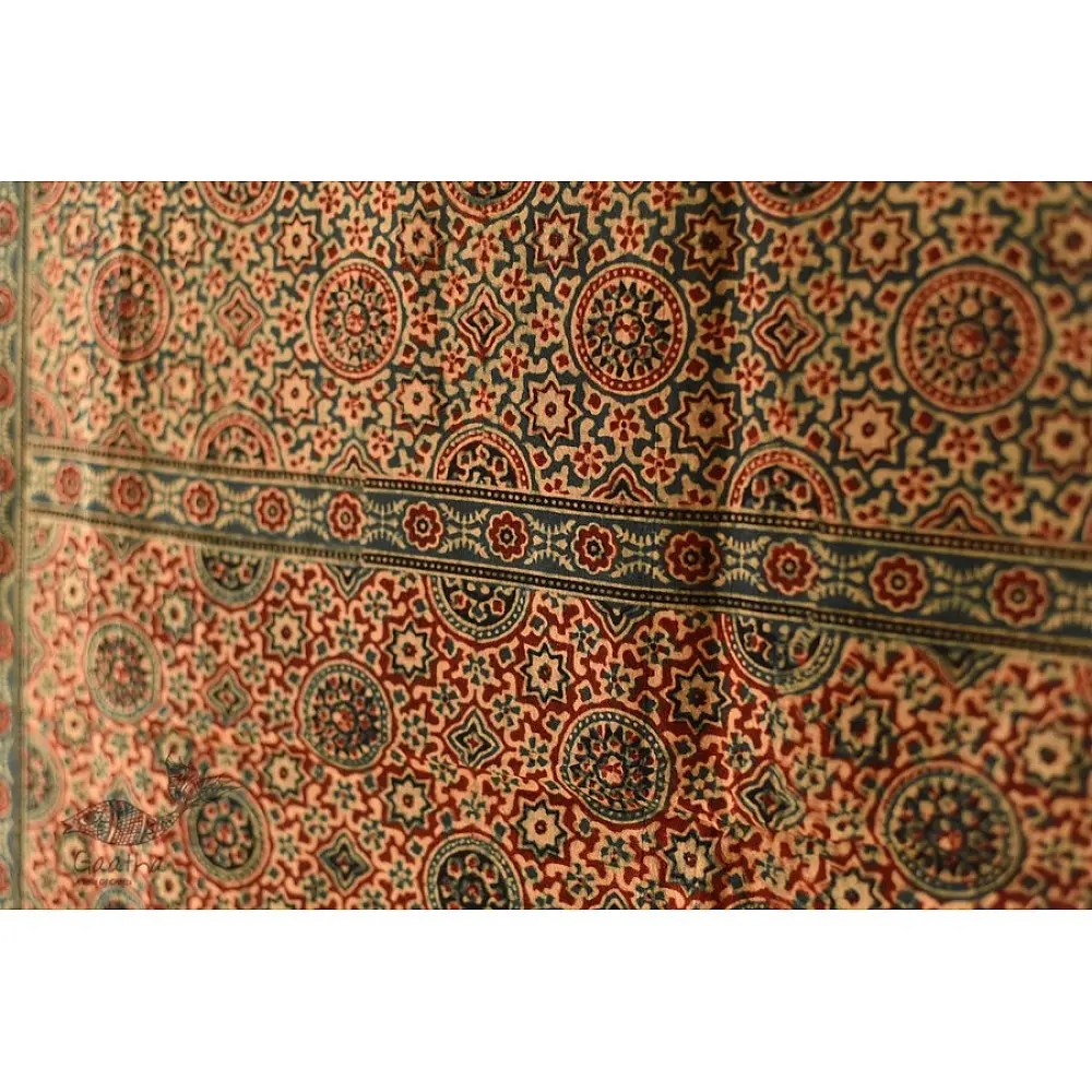 Multi-coloured Ajrakh pure cotton dupatta with layered resist dye patterns