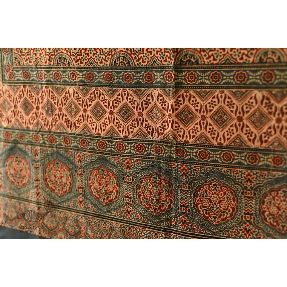 Multi-coloured Ajrakh pure cotton dupatta with layered resist dye patterns