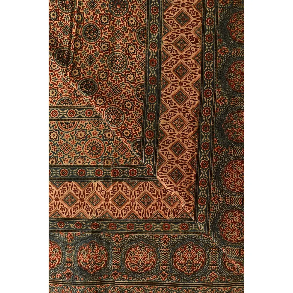 Multi-coloured Ajrakh pure cotton dupatta with layered resist dye patterns