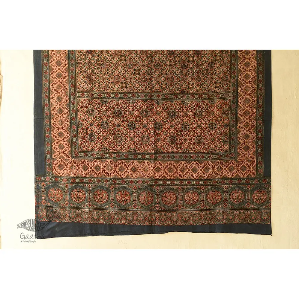 Multi-coloured Ajrakh pure cotton dupatta with layered resist dye patterns