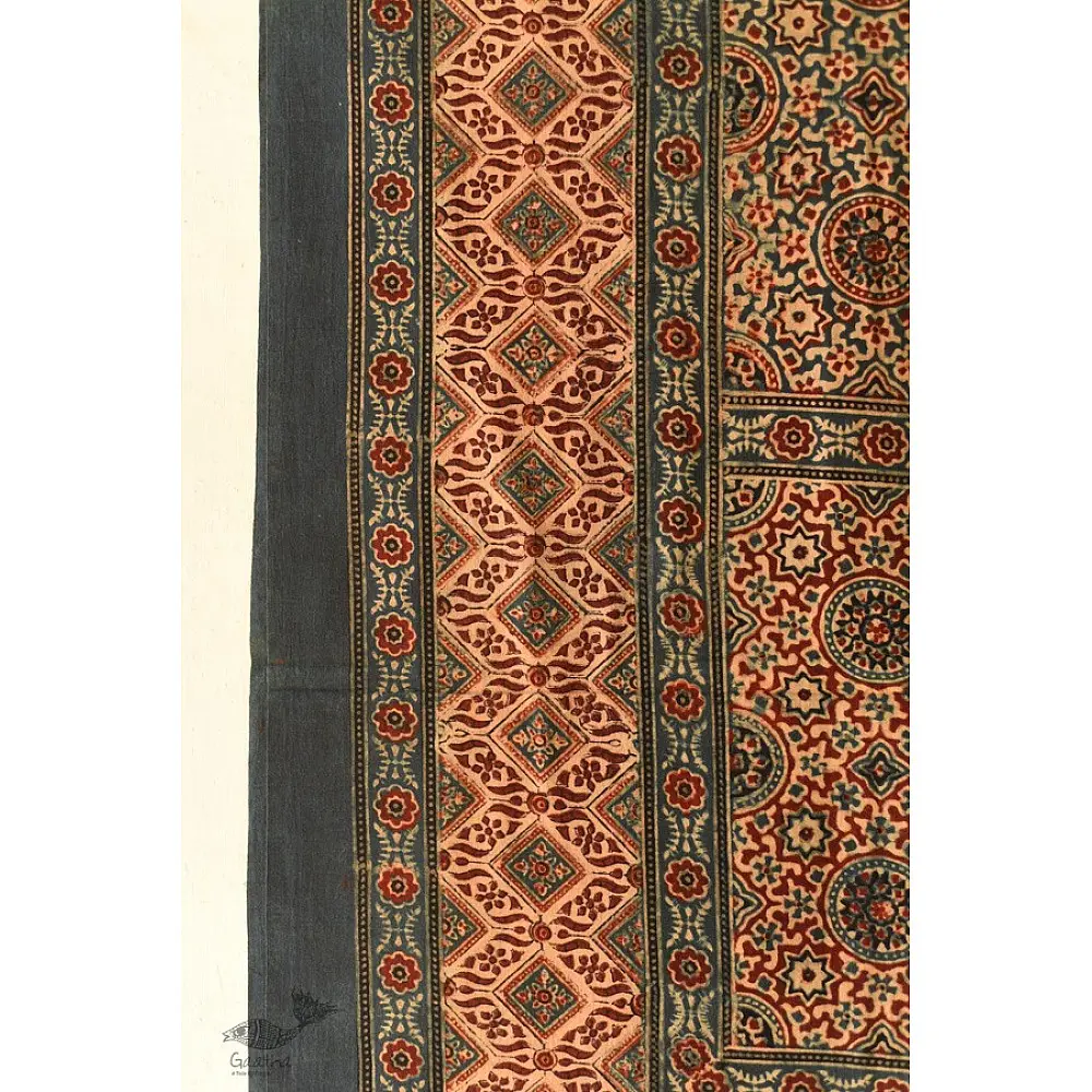 Multi-coloured Ajrakh pure cotton dupatta with layered resist dye patterns