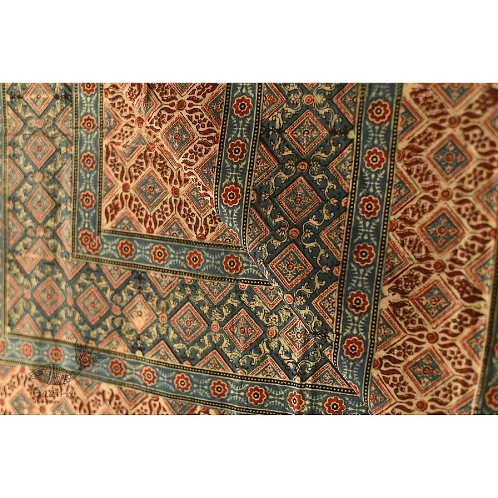 Pure cotton Ajrakh dupatta featuring traditional Kutch block print patterns