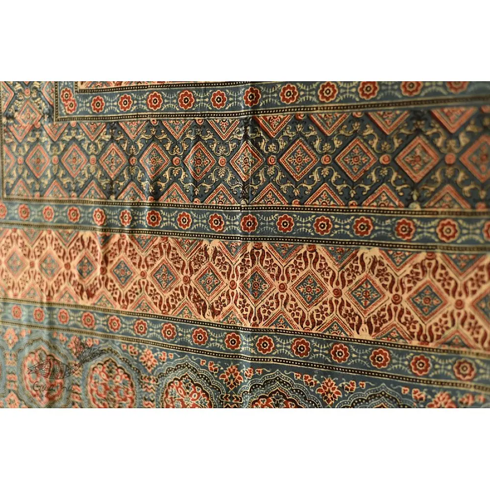 Pure cotton Ajrakh dupatta featuring traditional Kutch block print patterns