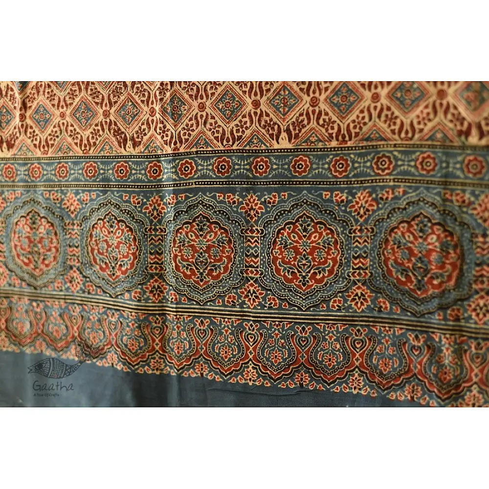 Pure cotton Ajrakh dupatta featuring traditional Kutch block print patterns