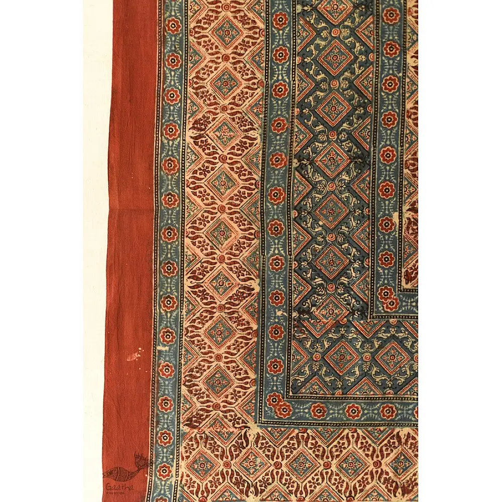 Pure cotton Ajrakh dupatta featuring traditional Kutch block print patterns
