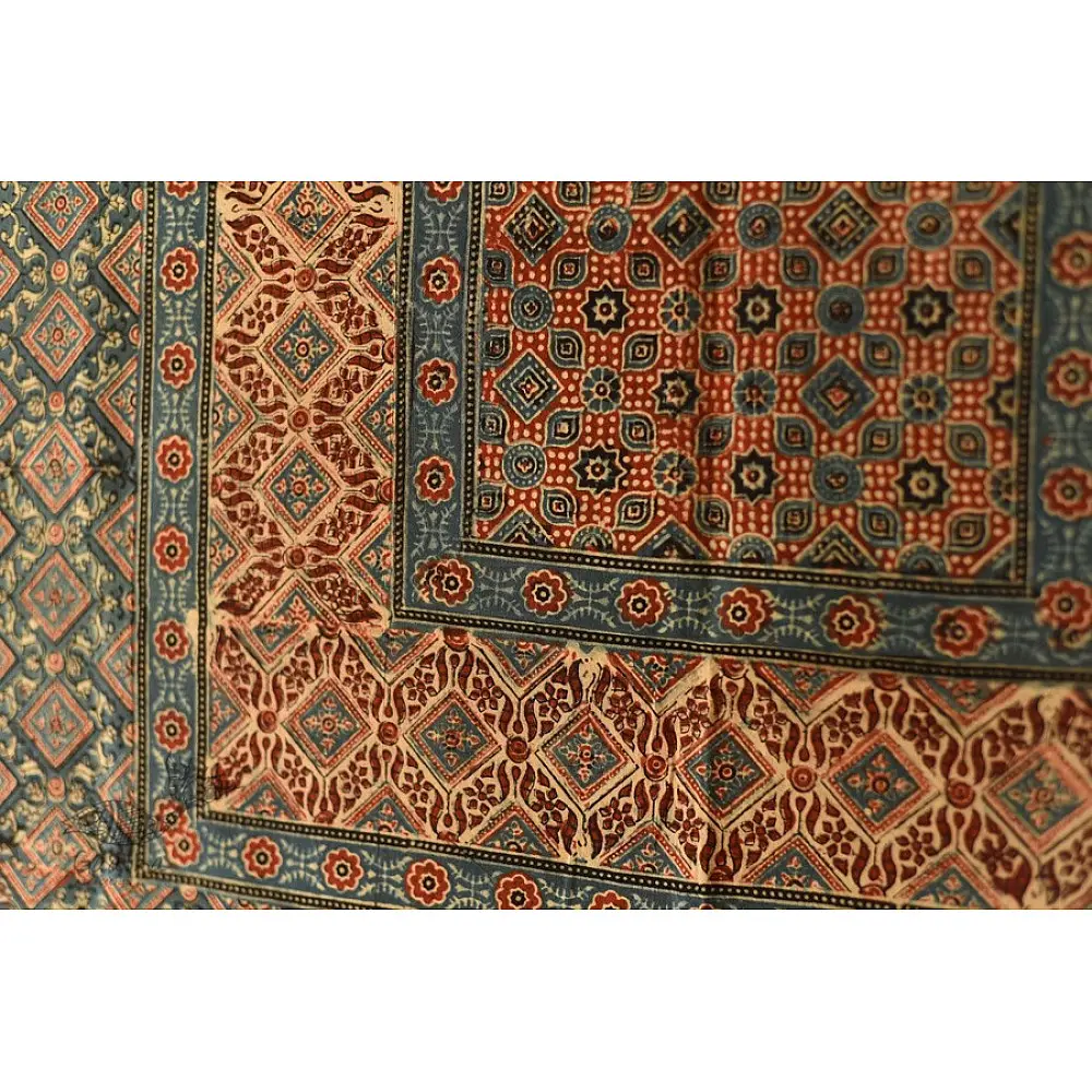 Pure cotton Ajrakh dupatta featuring traditional Kutch block print patterns
