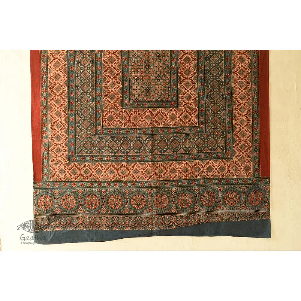 Red and indigo Ajrakh dupatta with traditional Kutch-inspired motifs