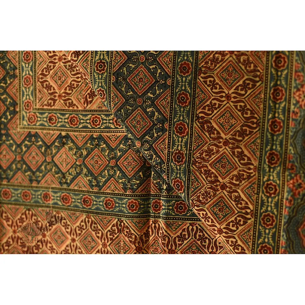 Multi-coloured Ajrakh block print dupatta with rich earthy tones