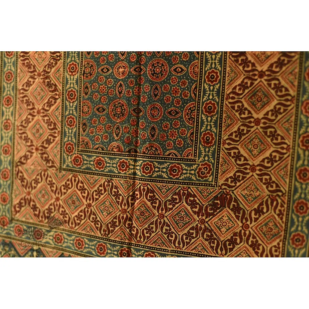 Multi-coloured Ajrakh block print dupatta with rich earthy tones