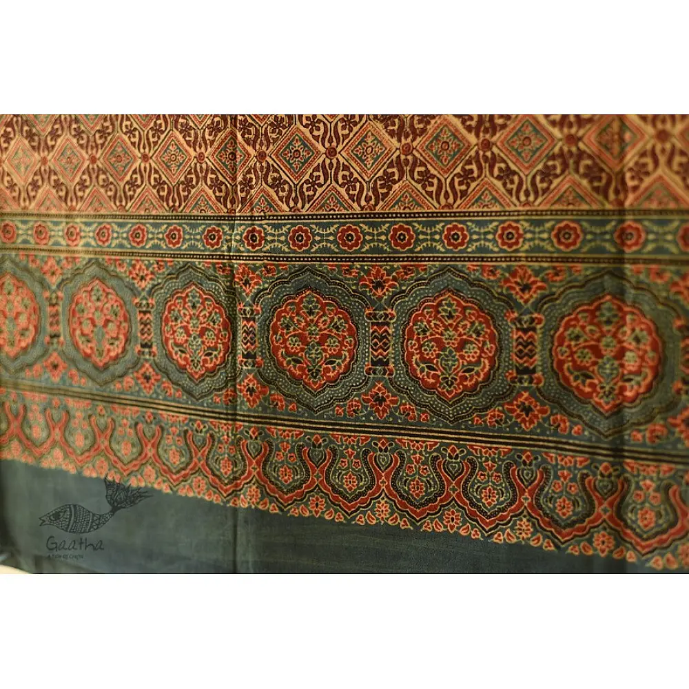 Multi-coloured Ajrakh block print dupatta with rich earthy tones