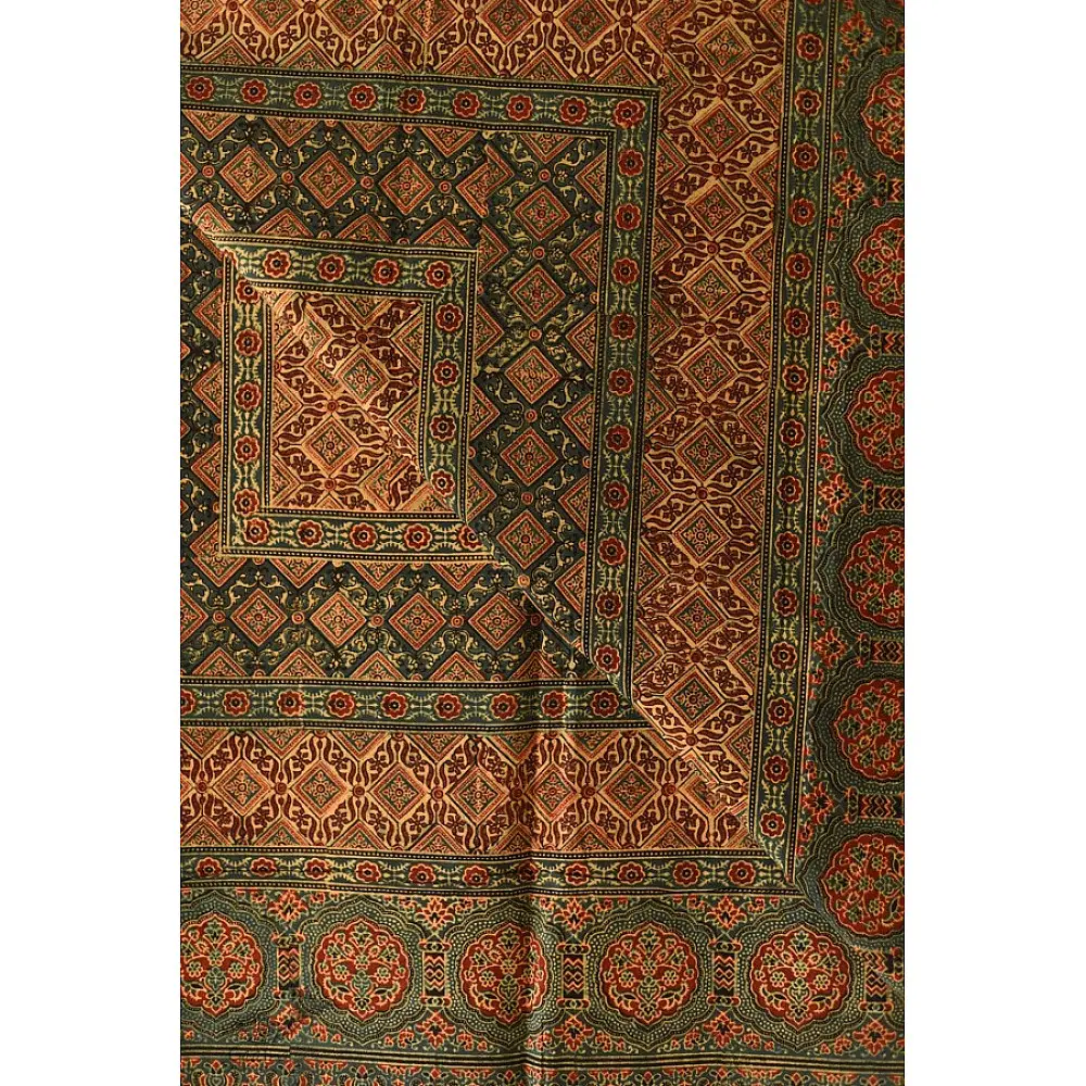 Multi-coloured Ajrakh block print dupatta with rich earthy tones